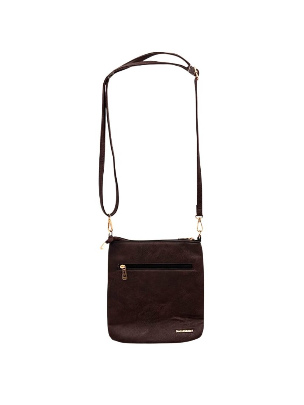 Montana West Brown Faux Leather Crossbody Bag Gold Accents Zippered Compartments - Picture 13 of 14